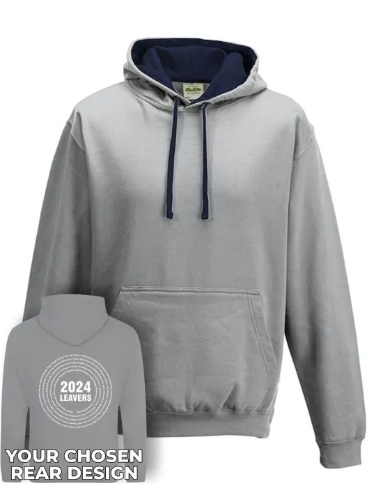 Varsity Leavers Hoodie with students names printed to rear in the number of the year & your logo embroidered to the front, "Design 3"