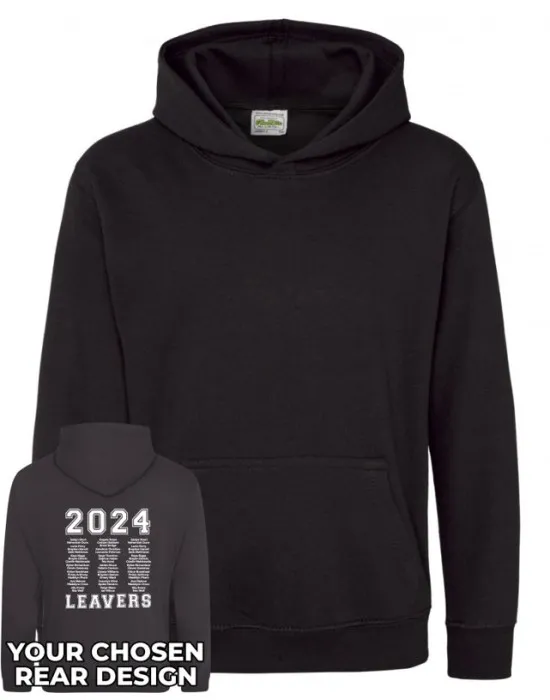 Kids Leavers Hoodie with students names printed to rear in 3 columns, "Design 1"