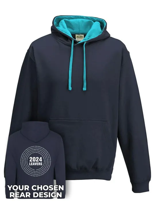 Varsity Leavers Hoodie with students names printed to rear in the number of the year & your logo embroidered to the front, "Design 3"