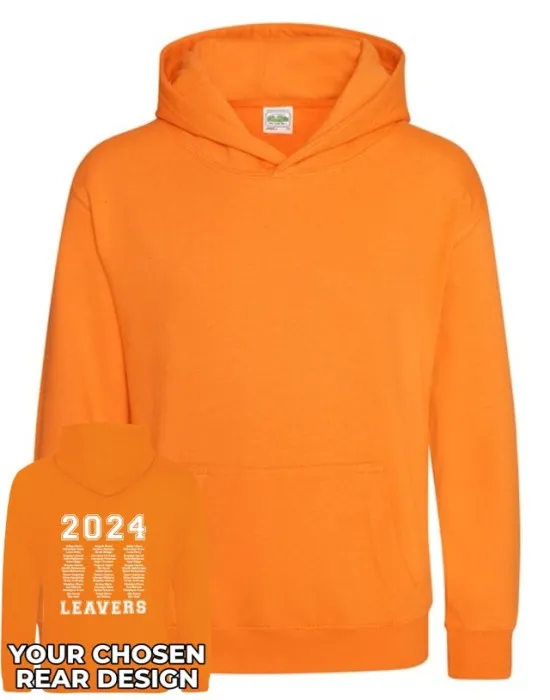 Kids Leavers Hoodie with students names printed to rear in 3 columns, "Design 1"