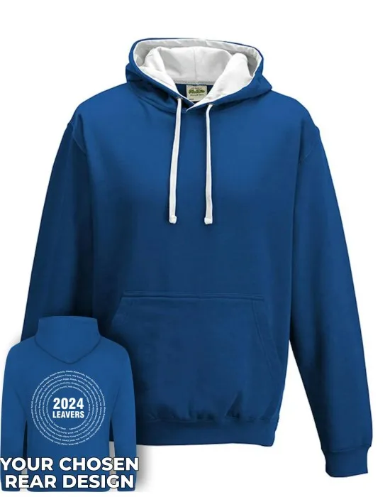 Varsity Leavers Hoodie with students names printed to rear in the number of the year & your logo embroidered to the front, "Design 3"