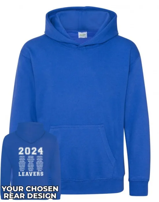 Kids Leavers Hoodie with students names printed to rear in 3 columns, "Design 1"