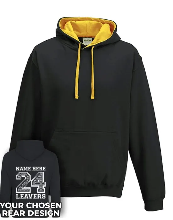 Varsity Leavers Hoodie with students names printed to rear in the number of the year & your logo embroidered to the front, "Design 2"