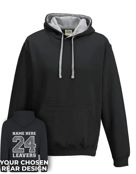 Varsity Leavers Hoodie with students names printed to rear in the number of the year & your logo embroidered to the front, "Design 2"
