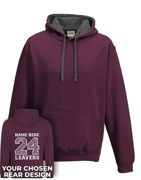 Varsity Leavers Hoodie with students names printed to rear in the number of the year & your logo embroidered to the front, "Design 2"