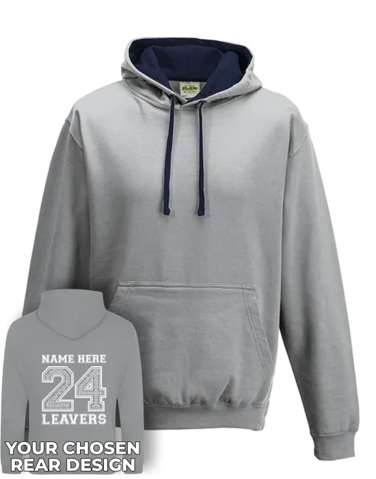 Varsity Leavers Hoodie with students names printed to rear in the number of the year & your logo embroidered to the front, "Design 2"