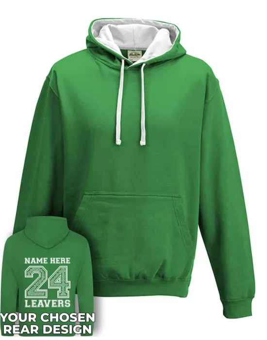 Varsity Leavers Hoodie with students names printed to rear in the number of the year & your logo embroidered to the front, "Design 2"