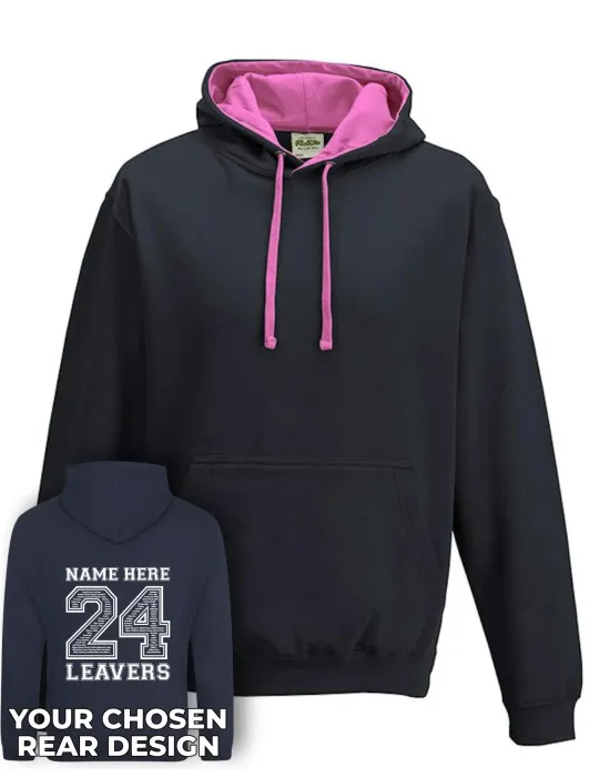 Varsity Leavers Hoodie with students names printed to rear in the number of the year & your logo embroidered to the front, "Design 2"