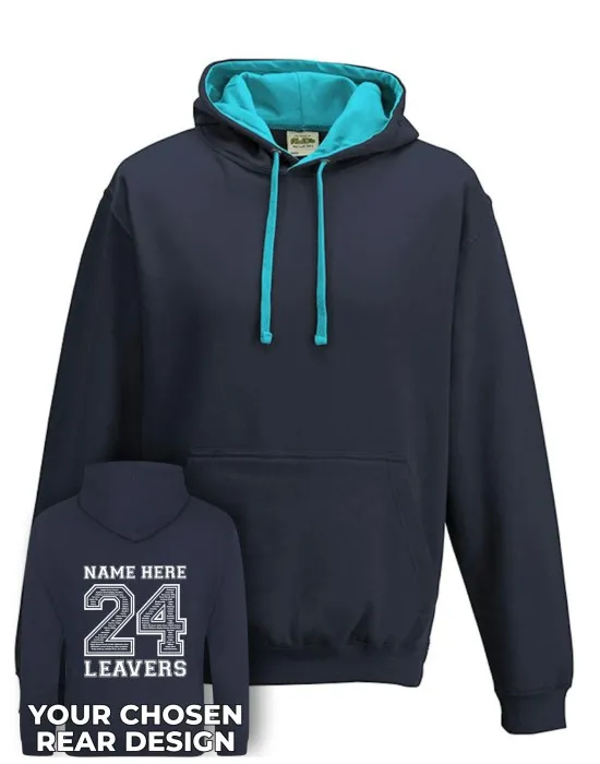 Varsity Leavers Hoodie with students names printed to rear in the number of the year & your logo embroidered to the front, "Design 2"