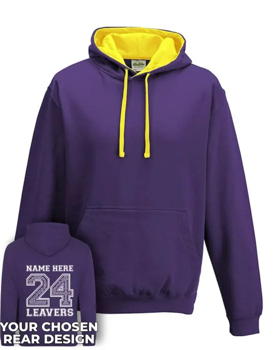 Varsity Leavers Hoodie with students names printed to rear in the number of the year & your logo embroidered to the front, "Design 2"