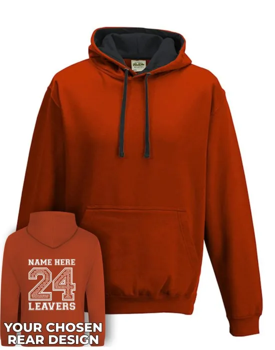 Varsity Leavers Hoodie with students names printed to rear in the number of the year & your logo embroidered to the front, "Design 2"