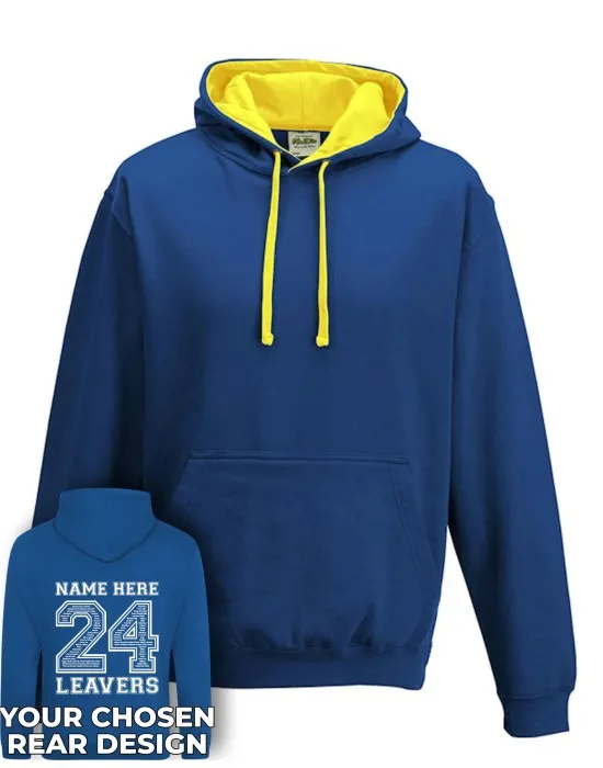 Varsity Leavers Hoodie with students names printed to rear in the number of the year & your logo embroidered to the front, "Design 2"