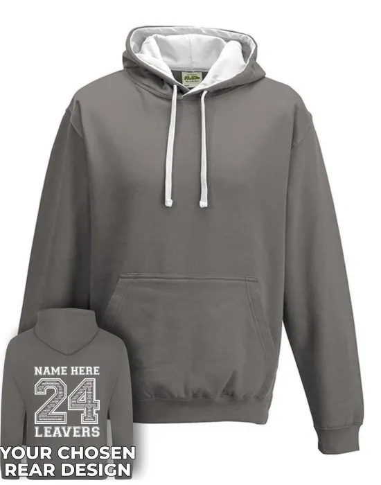 Varsity Leavers Hoodie with students names printed to rear in the number of the year & your logo embroidered to the front, "Design 2"