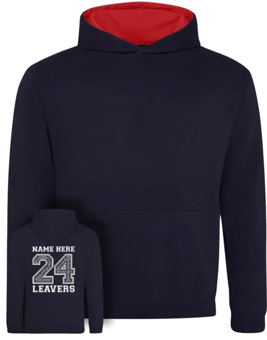 Kids Varsity Leavers Hoodie with students names printed to rear in the number of the year & your logo embroidered to the front, "Design 2"