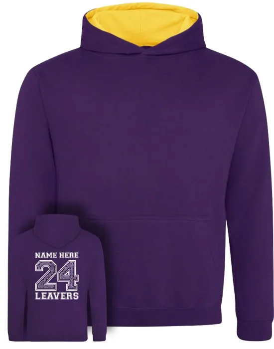 Kids Varsity Leavers Hoodie with students names printed to rear in the number of the year & your logo embroidered to the front, "Design 2"