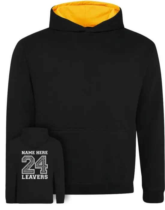 Kids Varsity Leavers Hoodie with students names printed to rear in the number of the year & your logo embroidered to the front, "Design 2"