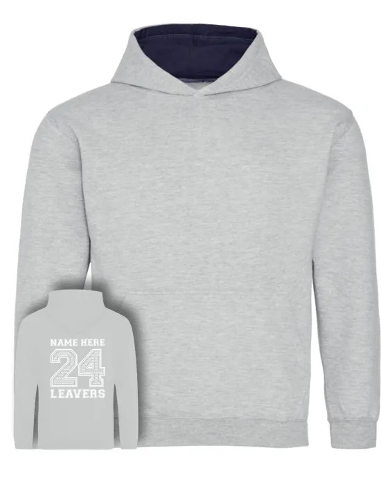 Kids Varsity Leavers Hoodie with students names printed to rear in the number of the year & your logo embroidered to the front, "Design 2"