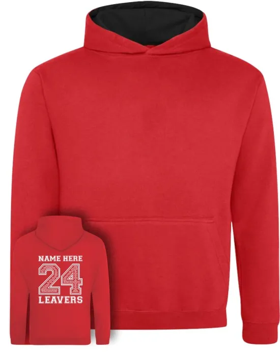 Kids Varsity Leavers Hoodie with students names printed to rear in the number of the year & your logo embroidered to the front, "Design 2"