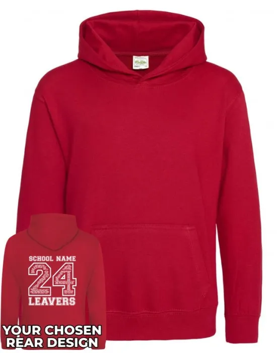 Kids Leavers Hoodie with students names printed to rear in the number of the year & your logo embroidered to the front, "Design 2"
