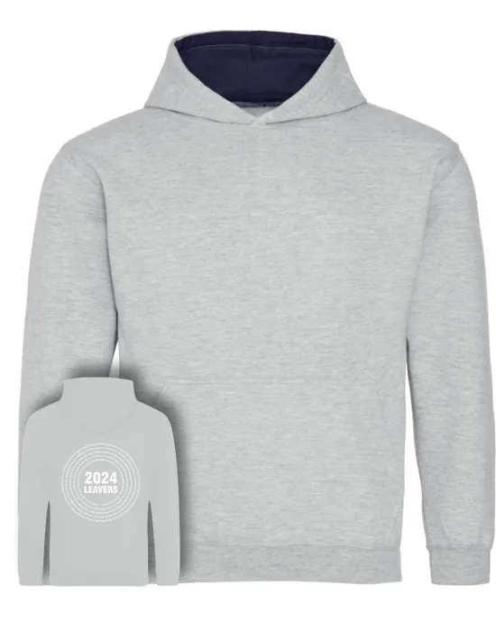 Kids Varsity Leavers Hoodie with students names printed to rear in the number of the year & your logo embroidered to the front, "Design 3"