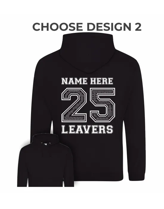 Kids Leavers Hoodie with students names printed to rear in the number of the year, "Design 2"
