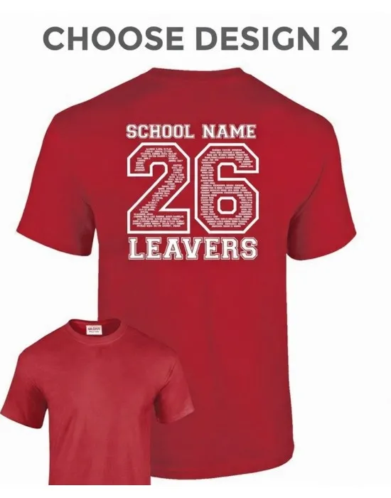 Kids Leavers T-Shirt with students names printed to rear in the number of the year, "Design 2"
